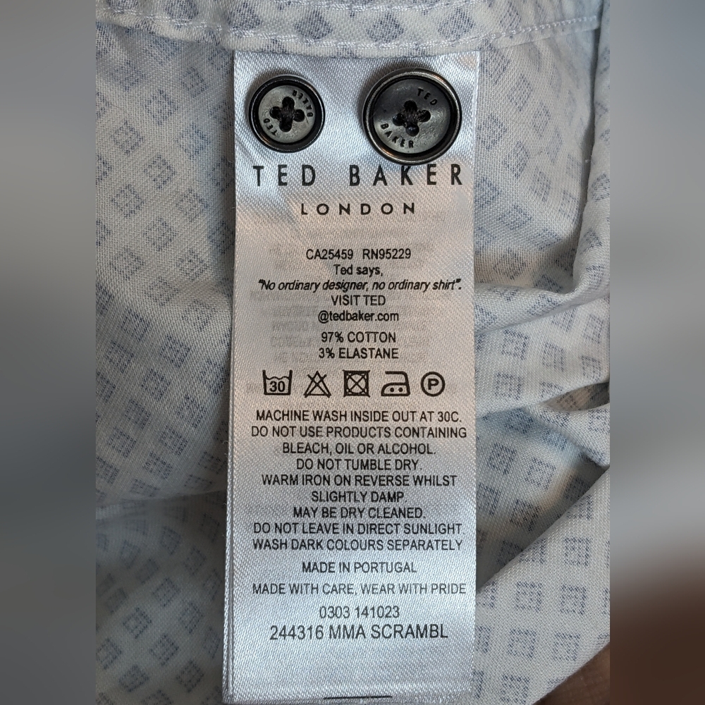 Ted Baker Men's, Navy Patterned Casual Button Down Long Sleeve Shirt, Size 3 - Picture 7 of 8